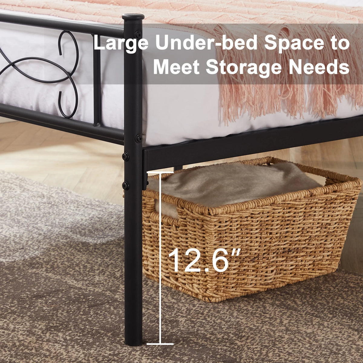 Twin Size Black Metal Platform Bed Frame with Headboard O616